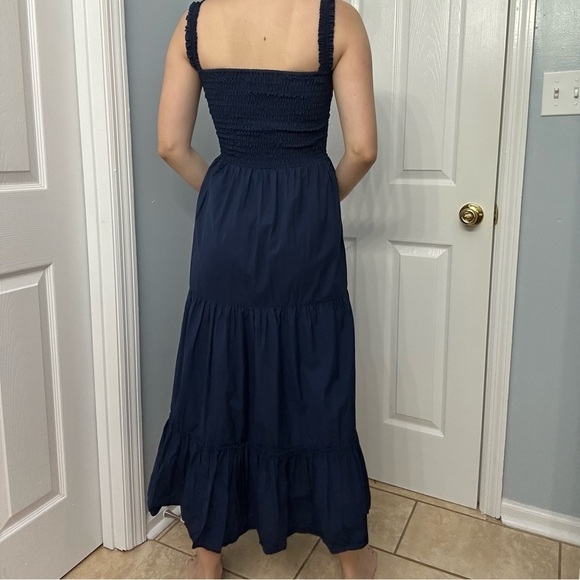 Lusana Dress Midi Tiered Navy Blue Vacation Summer Dainty Size 2 Extra Small - Picture 2 of 8